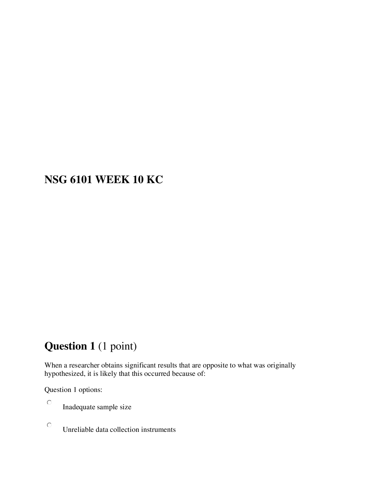 Preview image for NSG 6101 Week 10 Knowledge Check (Q&A)